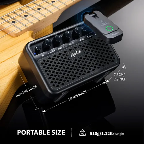 Vista 5 de POGOLAB Mini Amplificador de Guitarra, Amplificador Eléctrico Pequeño Portátil de 5W, Efectos Limpios y de Saturación de 2 Canales, Altavoz