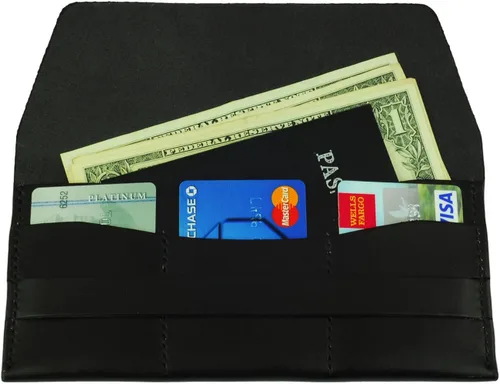 Vista 2 de Billetera de cuero para pasaporte color negro hecho a mano 3 ranuras CC pasaporte y bolsillo para efectivo