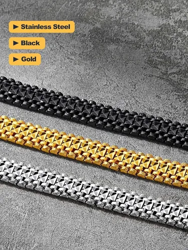 Vista 8 de U7 Link Bracelets for Men, Stainless SteelBlackGold Plated Cuban Link Chain Bracelets, Unisex Chunky Bracelets, Xmas Fathers Day Jewelry for Him