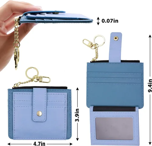 Vista 4 de Deziliao Funda delgada para tarjetas de crédito con bloqueo Rfid para mujer, cartera con cremallera, cartera pequeña y compacta de cuero