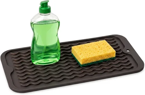 Vista 64 de ZLR 2 bandejas de silicona para fregadero (6 x 12 pulgadas/6.024 x 12.008 in) - Soporte estrecho para esponja para encimera de cocina - Tapete Negro
