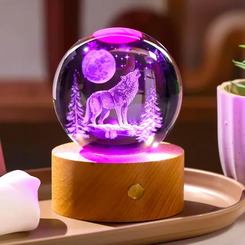 Vista 2 de Ornalrist 3D Wolf Gifts 3.15in Crystal Ball Decor Figurine for Women Men