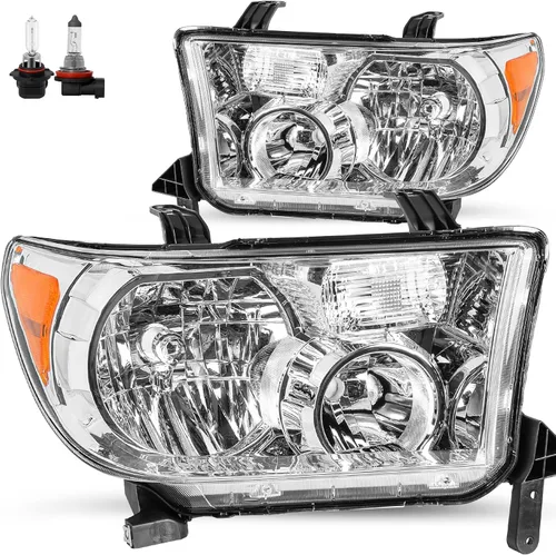 Vista 17 de JSBOYAT Conjunto de faros delanteros para Toyota Tundra 2007 2008 2009 2010 2011 2012 2013 / Reflector ámbar Sequoia 2008-2017 con lente ahumado