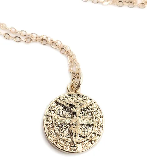 Vista 3 de Medalla de San Benito chapado en oro de 18 quilates collar 18 pulgadas joyería de protección