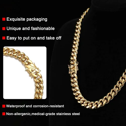 Vista 5 de Cuban Chain Necklace for Men Women 18k Silver Gold Stainless Steel Cuban Chains 8mm 10mm Width Fashion Hip Hop Jewelry