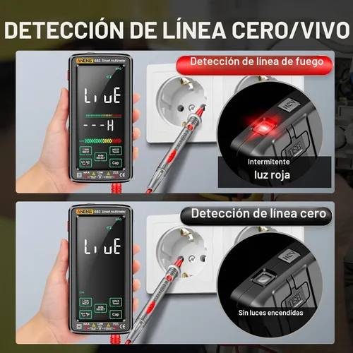 Vista 4 de Multímetro inteligente, probador de multímetro digital inteligente con pantalla táctil, 6000 cuentas, rango automático, multímetro recargable, una