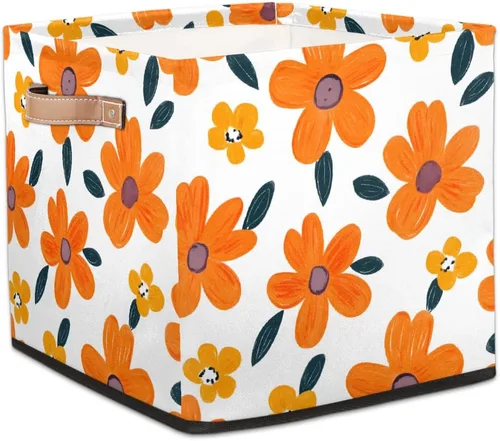 Vista 15 de Cube Storage Bins for Shelves, Neon Blue And Purple Skull Flower Decorative Fabric Organizer Box with Handles for Living Room, Dorm Room, Classroom