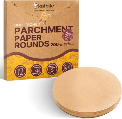 Vista 25 de Katbite 200 piezas de papel pergamino redondo de 4 pulgadas, sin blanquear y antiadherente, círculos de pergamino precortados para moldes Marrón