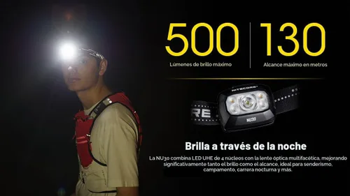 Vista 6 de Nitecore NU30 Linterna frontal LED recargable de 500 lúmenes con haces blancos y rojos