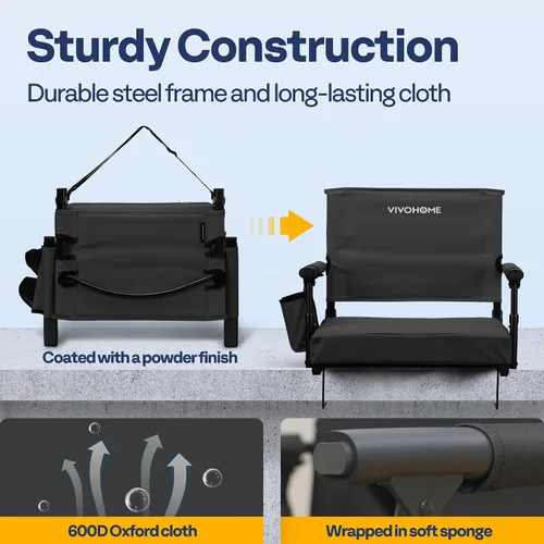 Vista 4 de VIVOHOME Stadium Seats with Back Support, Bleacher Chair for Sports Events Foldable, Easy To Carry, Adjustable Length Shoulder Strap, Two Cup
