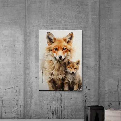 Vista 7 de Fox Mother Cub Prints, In The Style Of Stencil,Based, Ivory, Kids Wall Art, Kids Wall Art Display, Mom And Baby Animal Art Print, Wall Art, Art Print