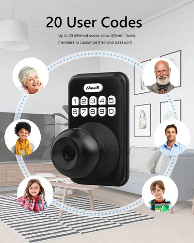 Vista 4 de Zowill Entrada sin llave con perilla – Cerradura de teclado electrónico, entrada sin llave con perilla de puerta, bloqueo automático, fácil