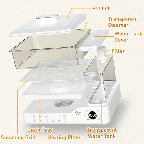 Vista 5 de Vaporizador eléctrico de 24L/25QT, vaporizador de alimentos de 3 niveles, vaporizador comercial de acero inoxidable con tanque de agua desmontable