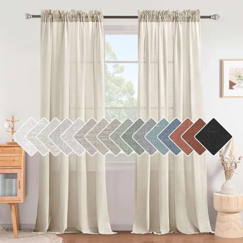 Vista 30 de H.VERSAILTEX Cortinas texturizadas de lino con filtro de luz para sala de estar, tratamiento de ventanas, cortinas naturales y duraderas