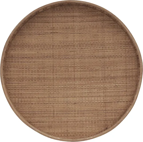 Vista 6 de FINECASA Mesa de centro redonda de ratán bohemio, tejida a mano, estilo moderno, mesa de centro redonda de mimbre para sala de estar, 32 x 18 Marrón