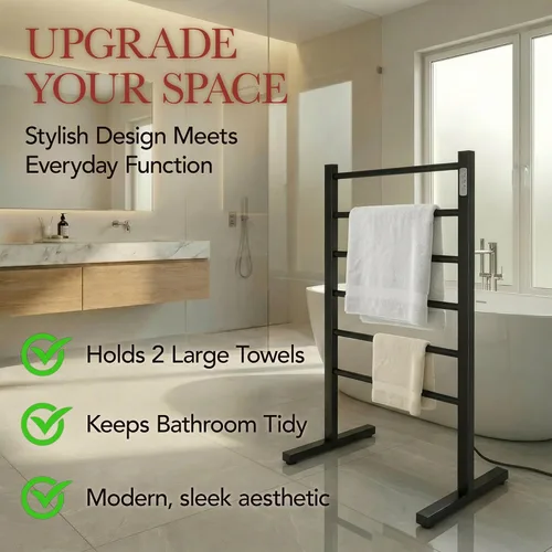 Vista 5 de Ibiza Freestanding Towel Warmer, Black, Plug-in, 6 Bars