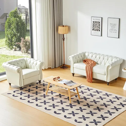 Vista 21 de QHITTY Juego de 2 piezas para sala de estar, Sofá Seccional Chesterfield Silla Contemporáneo Tapizado de Terciopelo Loveseat Juego de Sofás