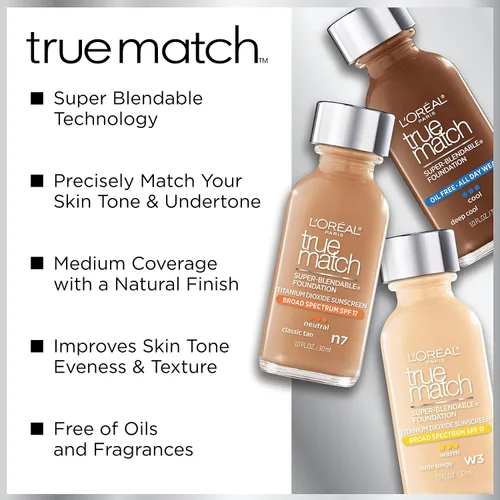 Vista 4 de L'Oreal Paris Makeup True Match - Base líquida supermezclable, color caoba N9, 1 onza líquida, 1 unidad