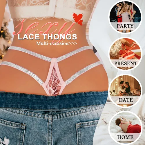 Vista 4 de Ropa interior con purpurina transpirable con encaje sexy para mujer