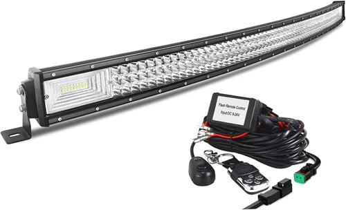 Vista 11 de AUXTINGS 22 inch Curved LED Light Bar with Remote Controller Wiring Harness,270W Triple Row Spot Flood Beam,Strobe Flash Work Light Driving