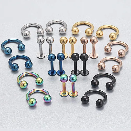Vista 3 de Kridzisw 24 piezas 14G acero quirúrgico herradura nariz aros septum pezón lengua ombligo anillo piercing joyería para mujeres hombres 0315in 0394in