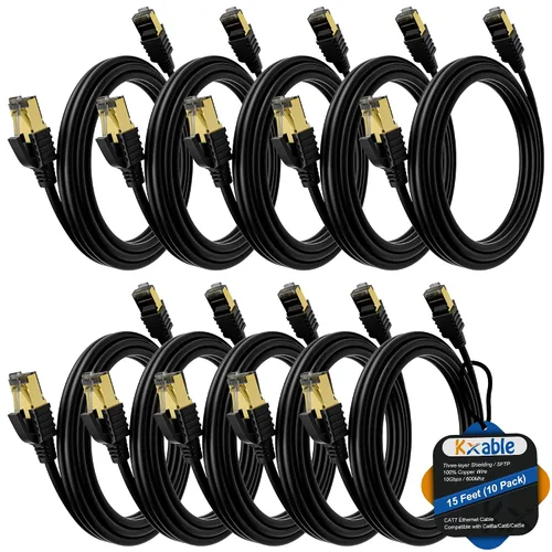 Vista 48 de Kxable Cable Ethernet Cat 7 de 1 pie, cable de Internet de alta velocidad Cat7, cable de red LAN RJ45 CAT7, triple blindaje SFTP de 10 Gbps 600 Mhz