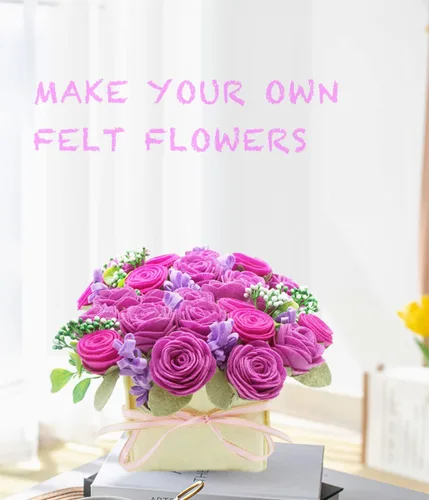 Vista 4 de BAZIMA Kit de manualidades de flores de fieltro para bricolaje, kit de fieltro de rosa y lavanda, regalos florales - Organiza flores precortadas