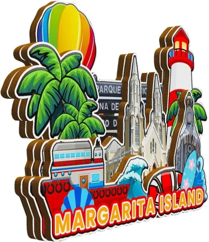 Vista 2 de Imán de madera para nevera, Isla Margarita, Venezuela, Monumentos 3D, recuerdos coleccionables, decoración hecha a mano -2145