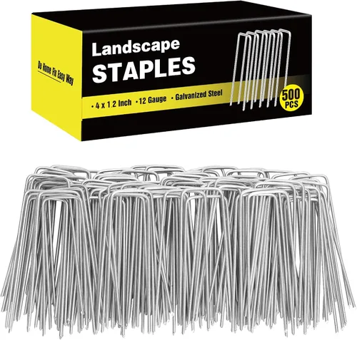 Vista 19 de Paquete de 240 grapas de paisaje de 15 cm, estacas de jardín galvanizadas para carpas, estacas resistentes calibre 11, alfileres de tela