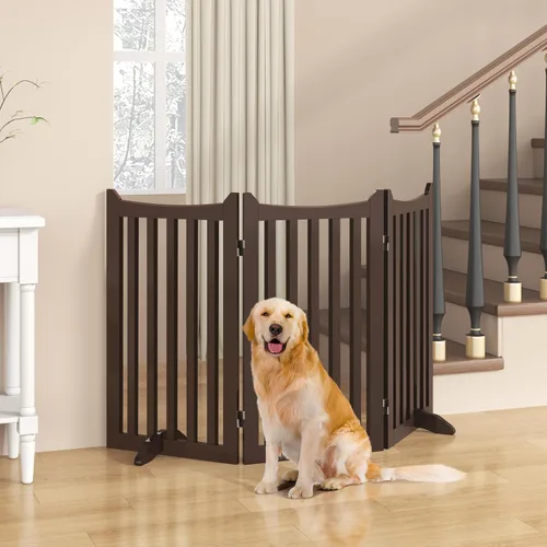 Vista 8 de Topeakmart Valla para perros para interiores de 36 pulgadas de alto, 3 paneles de puerta plegable de madera para mascotas con 2 pies de soporte
