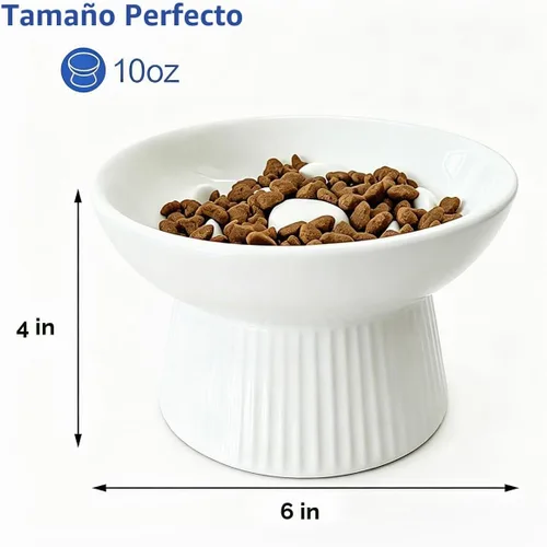 Vista 6 de Cuenco elevado de cerámica para gatos, comedero lento para gatos, antivómitos y asfixia, comedero lento en forma de corazón elevado para alimentos