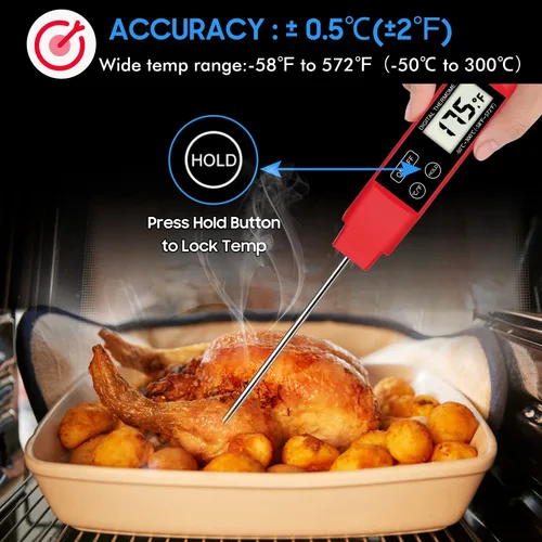 Vista 4 de DOPI Termómetro de carne de lectura instantánea para parrilla y cocina, termómetro impermeable de comida rápida con luz de fondo, sonda digital