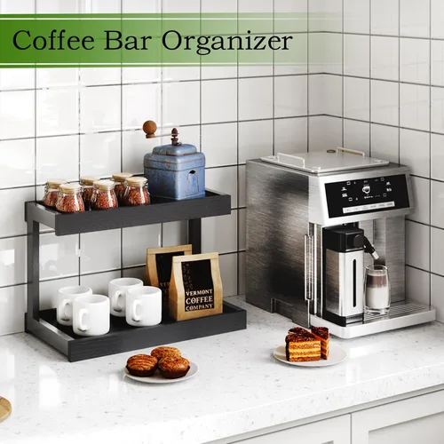 Vista 3 de MARTY Organizador de Especias de 2 Niveles para Encimera, 15.8''L Estación de Café/Organizador de Baño para Encimera, Estante de Mostrador