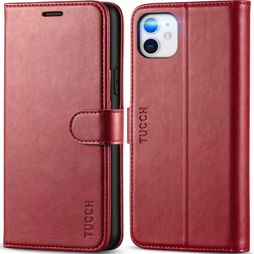 Vista 18 de TUCCH Funda tipo cartera para iPhone 11, [con bloqueo RFID] ranuras para tarjetas, soporte, cierre magnético, funda protectora de piel sintética