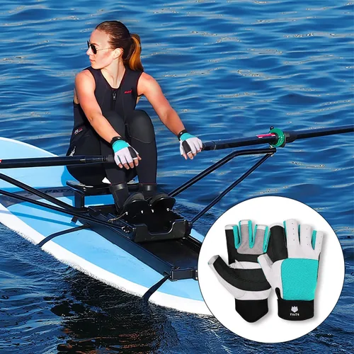 Vista 4 de FitsT4 Sports Guantes de vela de 3/4 dedos y agarre, ideales para vela, yate, remo, kayak, pesca, deportes acuáticos para hombres y mujeres