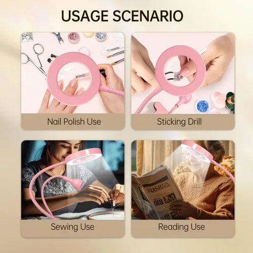 Vista 2 de AORAEM Lámpara UV de cuello de cisne para uñas de gel, luz LED de curación flash con lupa 6X + lámpara de uñas UV de curación flash con interruptor