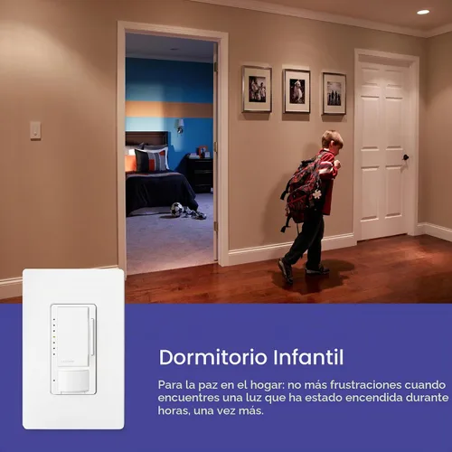 Vista 6 de Lutron Maestro Interruptor LED+ con sensor de movimiento/atenuador con placa de pared 150W LED Un polo/múltiples ubicaciones MSWCL-OP153M-WH