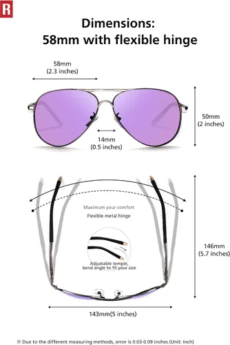 Vista 6 de ROCKNIGHT Lentes de sol polarizados estilo aviador para hombres y mujeres, lentes de sol con parte superior plana de metal, ligeras