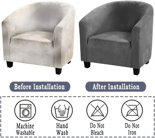Vista 7 de ITFRO Funda de terciopelo elástico para silla de club, funda de sillón de barril para sofá, protector de muebles para sala de estar (gris)