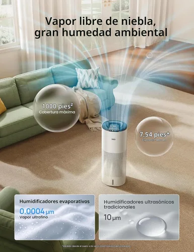 Vista 3 de DREO Humidificadores evaporativos inteligentes de 10 L para dormitorio de Blanco puro