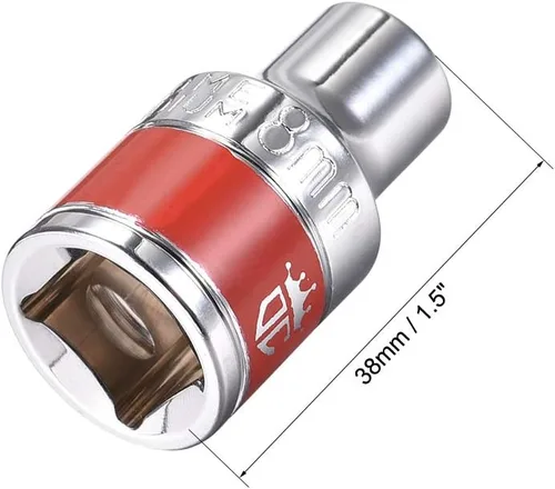 Vista 2 de uxcell Unidad de 1/2 pulgada por enchufe poco profundo de 0.315 in con banda roja, Cr-V, 6 puntos, métrico