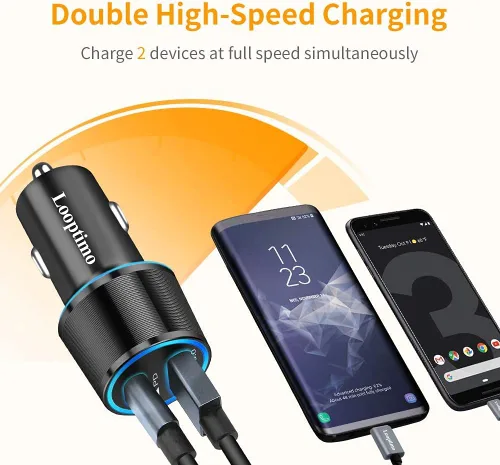 Vista 5 de Adaptador de cargador de coche rápido USB C de 45 W con cable tipo C de 3.3 pies para Google Pixel Android Phone Plug PD/PPS & QC3.0 Cigarette