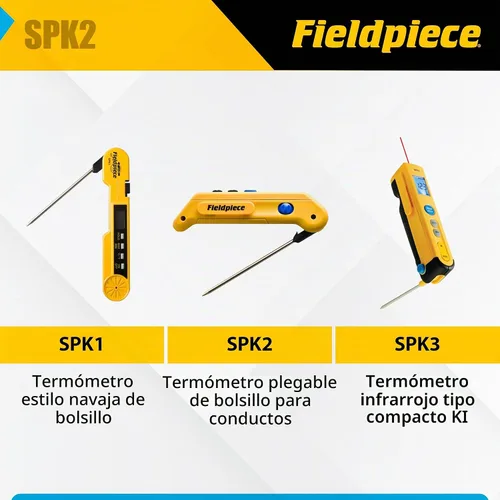 Vista 4 de Fieldpiece SPK2 termómetro plegable de bolsillo en canal con control Max/Min y sonda de acero inoxidable