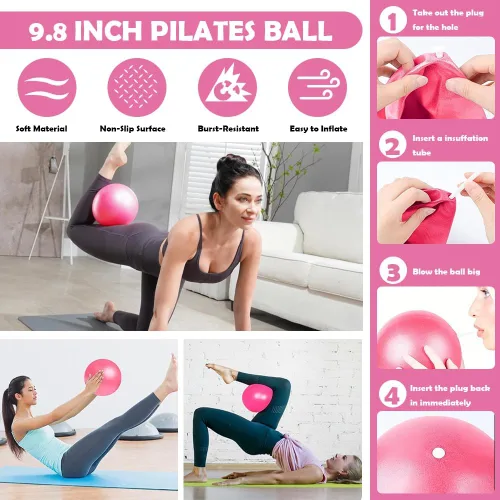 Vista 4 de Juego de anillos de pilates profesional con más de 16 piezas, círculo mágico antidoblez de 14 pulgadas, bandas de resistencia, pelota de yoga, guía