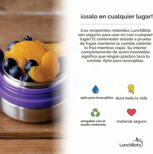 Vista 4 de LunchBots recipientes redondos a prueba de derrames, de 4 oz. Frasco inoxidable contenedor de refrigerios., juego de 2, Verde