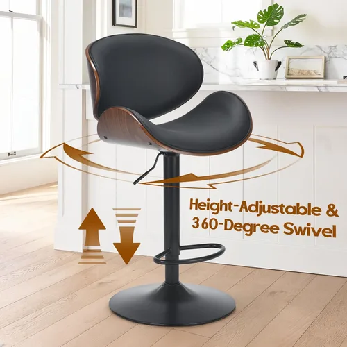 Vista 4 de Soohow Juego de 2 taburetes de bar ajustables, ergonómicos y modernos con respaldo para isla de cocina, taburete de bar de piel sintética