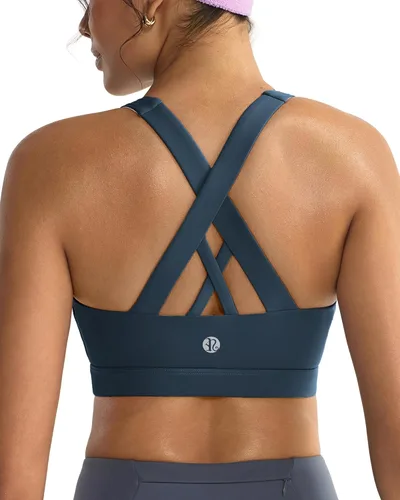 Vista 20 de RUNNING GIRL - Sujetadores deportivos para mujer, sujetadores deportivos con tiras acolchadas y espalda cruzada de apoyo medio con copas extraíbles