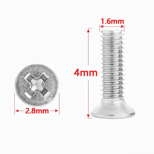 Vista 2 de Tornillos Phillips M1.6 x 4 mm avellanados de cabeza plana NACX, A2-70, tono plateado, acero inoxidable 304, 100