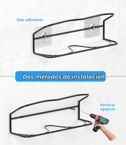 Vista 4 de Paquete de 6 zapateros de pared con tiras adhesivas para colgar Negro