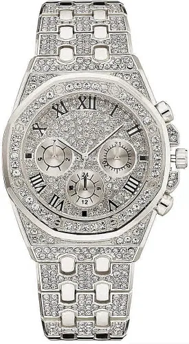 Vista 4 de NUAYA Reloj de hip hop con diamantes de imitación de cuarzo para mujeres y hombres, reloj de rapero helado, joyería de diamante para hombre